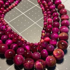 Set Dyed Pink Tiger Eye Stone Beads 10/8/6/4mm